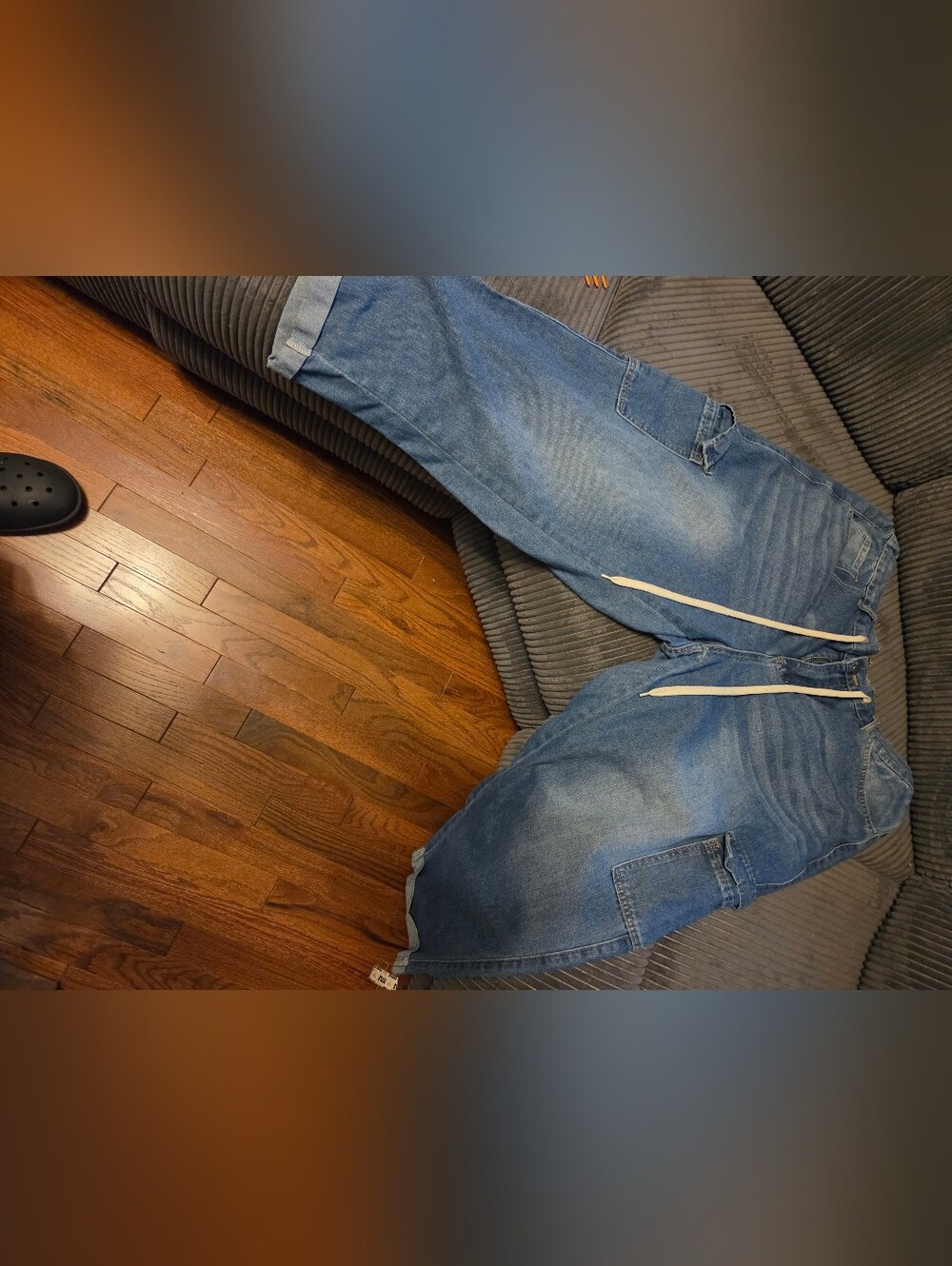 Relaxed Fit Men's Denim Jogger Jeans in Blue with Drawstring Waist